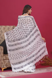 Cotton Linen Saree with Hand Block Print - Shivanya Handicrafts Women's Traditional Indian Wear